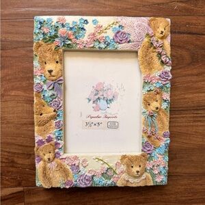 Vintage Hand Painted Teddy Bear Floral Frame